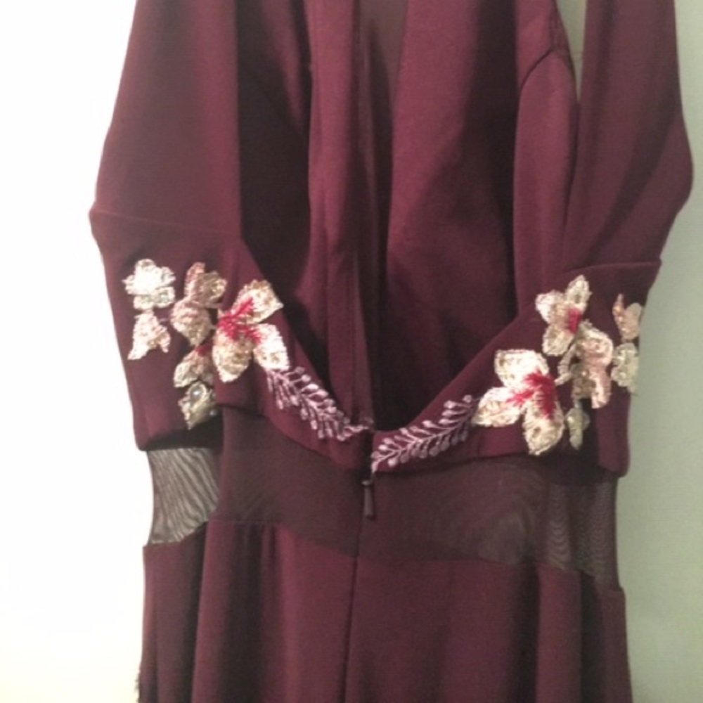 Maroon Floral Prom Dress - Picture 3 of 3